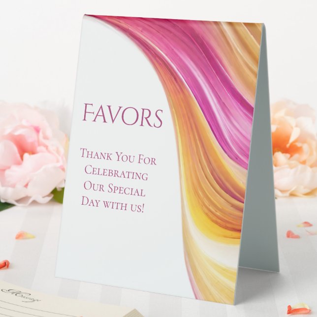 Wedding Favors Sign-Pink Orange Yellow- Table Tent (In SItu (Wedding))