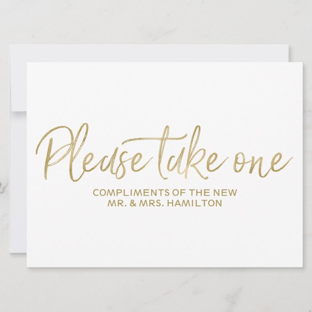 Wedding Favors Sign Stylish Gold "Please take one" (Front)