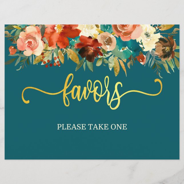Wedding Favors Sign - Teal & Orange Wedding (Front)