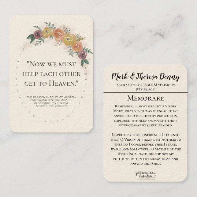 Wedding Favors St. Charles Memorare Holy Card (Front/Back)