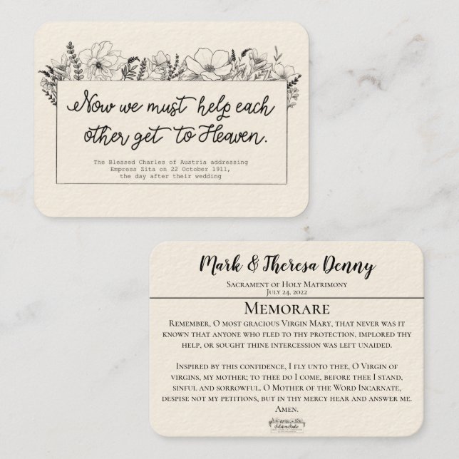 Wedding Favors St. Charles Memorare Holy Card (Front/Back)