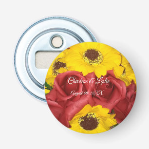 Wedding Favors Sunflower Roses Photo with Names Bottle Opener