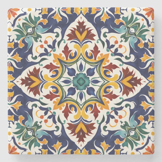 Wedding favors Talavera blue Mexican tile Stone Coaster (Front)