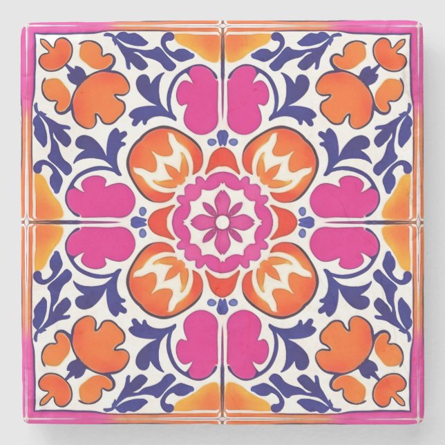 Wedding favors talavera Mexican tile printed  Stone Coaster (Front)