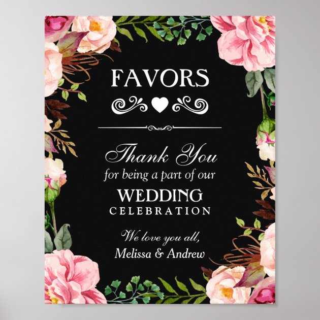 Wedding Favors Thank You Sign | Pink Floral Wreath