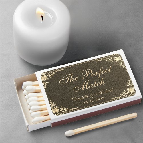 Wedding Favors Vintage Black Gold  Elegant Script  Matchboxes