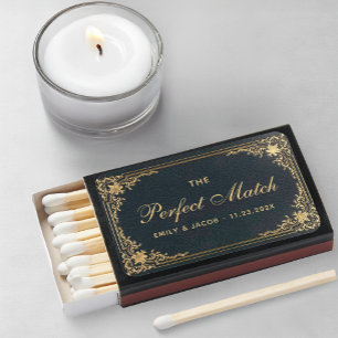 Wedding Favors Vintage Elegant Script Blue Gold Matchboxes