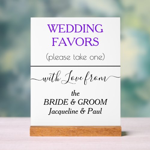 Wedding Favors Violet Typography NAMES Acrylic Sign
