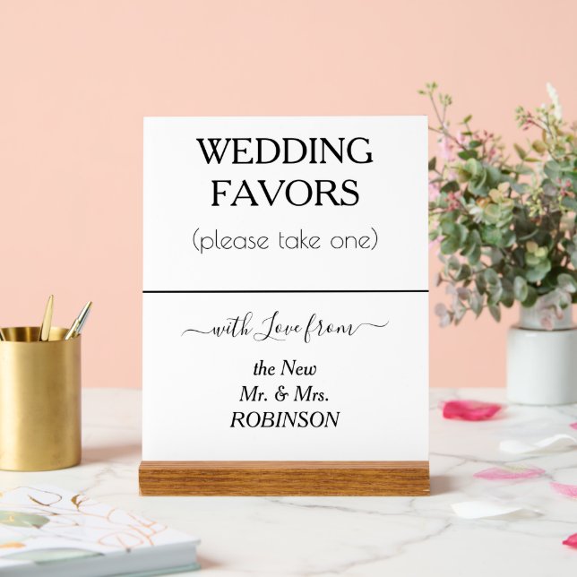 Wedding Favors White Black NAME Acrylic Sign (Wedding)