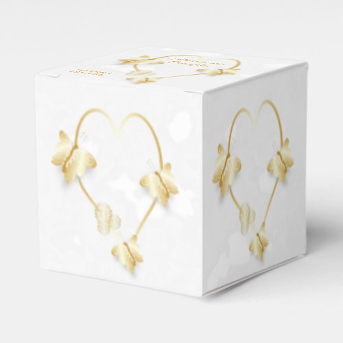 Wedding Favour Box Gold Coloured Heart Butterfly