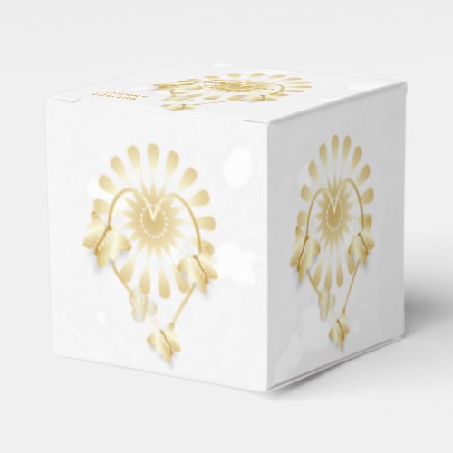 Wedding Favour Box Gold Floral Heart Butterfly