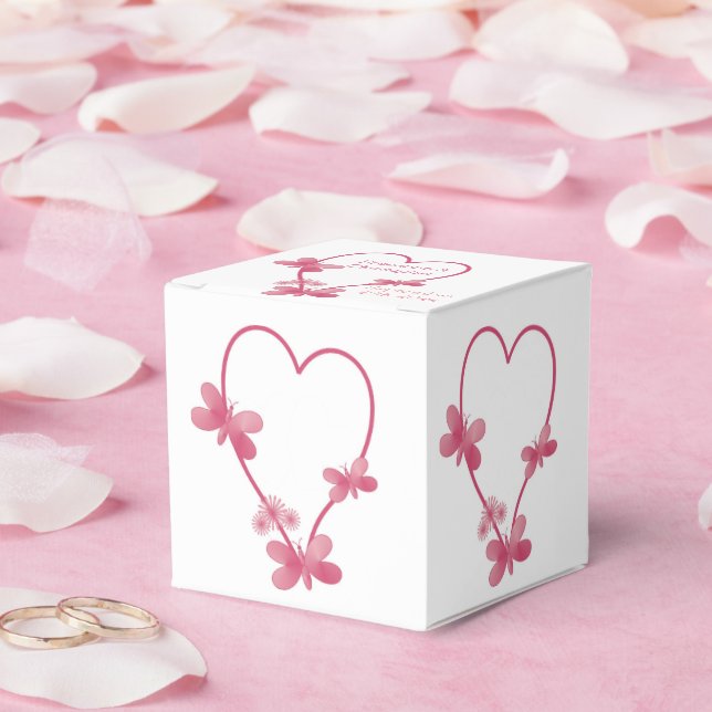 Wedding Favour Box Pink Heart And Butterflies (Wedding)