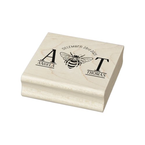 wedding favour invitation couple bee monogram rubber stamp