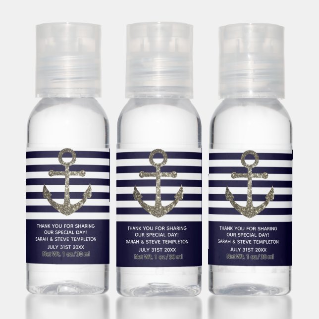 Wedding Favour Nautical Sailing Anchor Thank You Hand Sanitizer (Set)