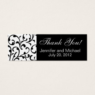 Wedding Favour Tag Black White Damask