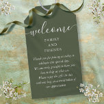 Wedding Favour Welcome Basket Bag Olive Green Gift Tags<br><div class="desc">Featuring signature style names,  this elegant two-sided olive green and white tag can be personalised with your special thank you information in chic lettering. Designed by Thisisnotme©</div>