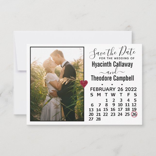 Wedding February 2022 Calendar Photo White Save The Date (Front)