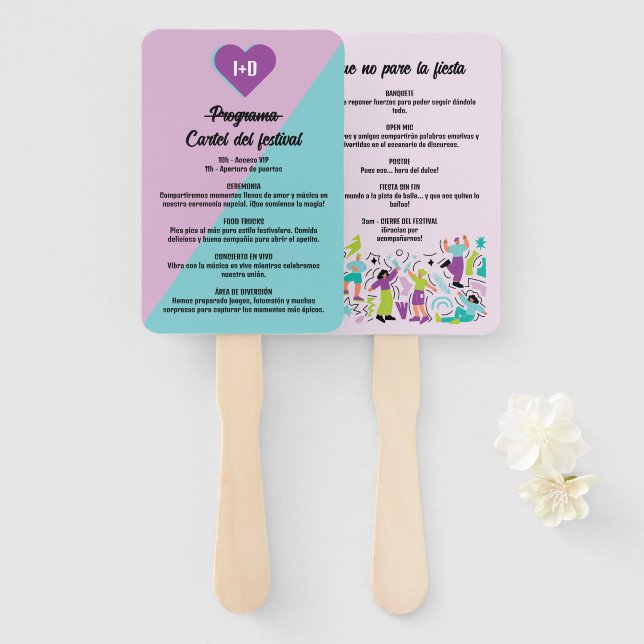 Wedding Festival Blue Fun Program Lila Hand Fan (Front and Back)