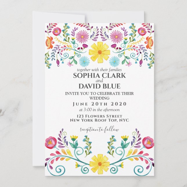 Wedding Fiesta Floral Mexican Invitation (Front)