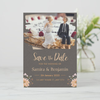 Wedding Figurine of a Couple, Dark Gray and Orange Invitation