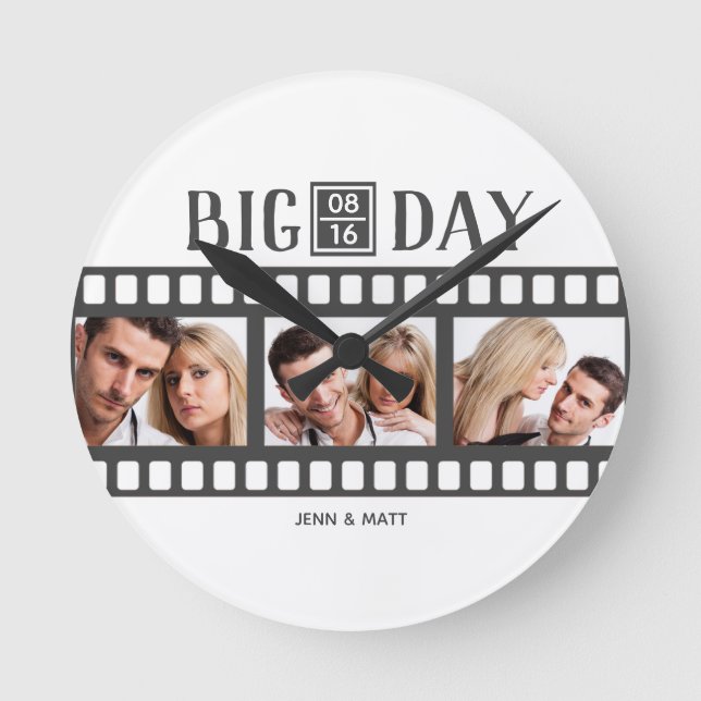 Wedding Film Add 3 Photos Round Clock (Front)