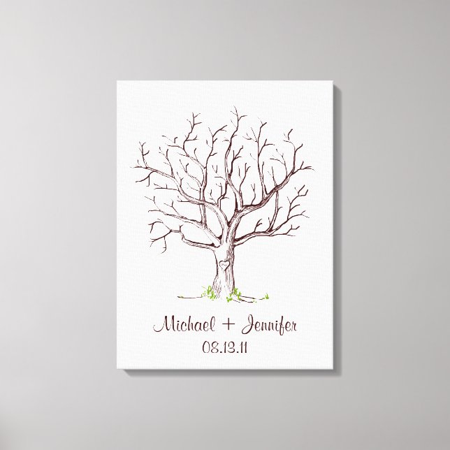 Wedding Fingerprint Tree (Brown) Canvas Print (Front)