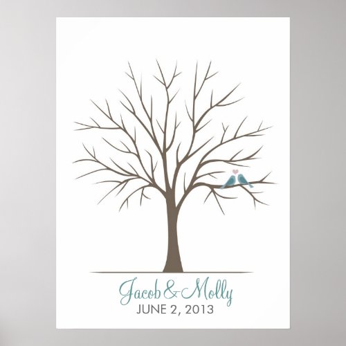 Wedding Fingerprint Tree  Classic Love Birds Poster