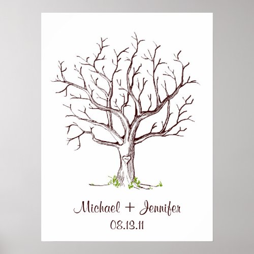 Wedding Fingerprint Tree Poster Brown