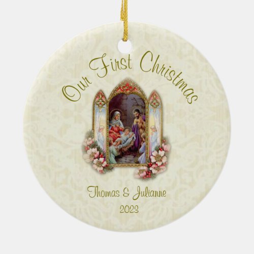 Wedding First Christmas Catholic Ceramic Ornament