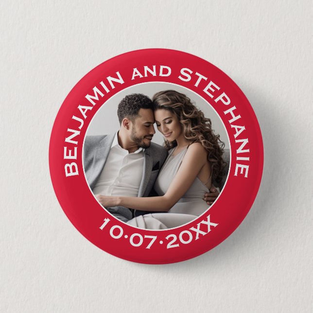 Wedding First Christmas Photo Custom Name and Year Button (Front)