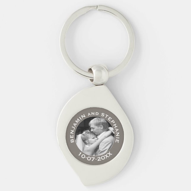 Wedding First Christmas Photo Custom Name and Year Keychain (Front)