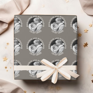 Wedding First Christmas Photo Custom Name and Year Wrapping Paper