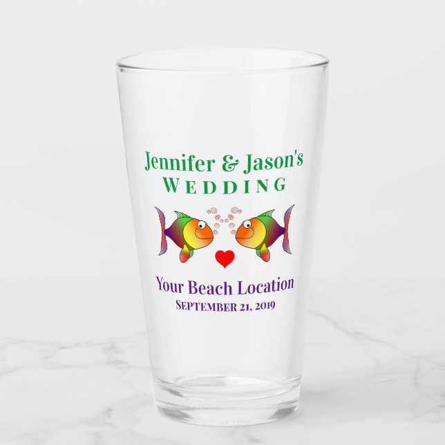 Wedding Fish Beach Tropical Destination Beer Pint Glass (Front)