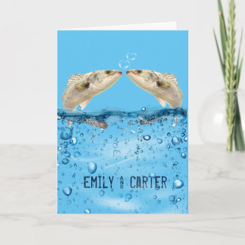 Wedding Fish in Water with Heart Bubbles Card