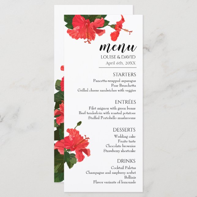 Wedding Flat Menu with Hibiscus Flower (Front/Back)