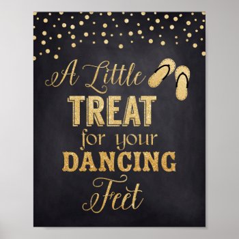 Wedding Flip Flop Sign  Dancing Feet In Gold Poster by Pixabelle at Zazzle