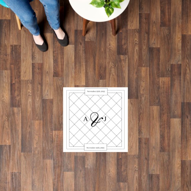 Wedding Floor Monogram in Black Checkered   Decals (Floor)