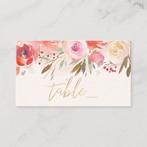 Wedding Floral Blush Rose Watercolor Gold Script Place Card