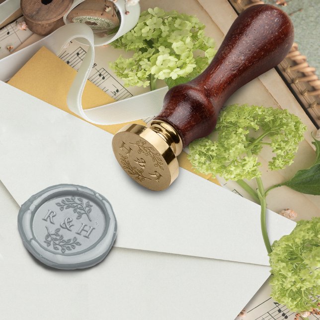 Wedding Floral | Botanical Initial Monogram Wax Seal Stamp (Elevate your wedding invite with stunning wax stamps, leaving a lasting impression on your guests.)