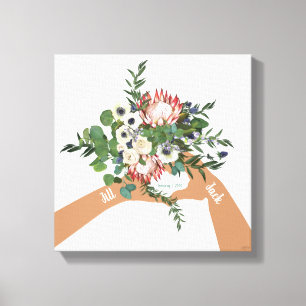 Wedding Floral Bouquet Art Names Canvas Print