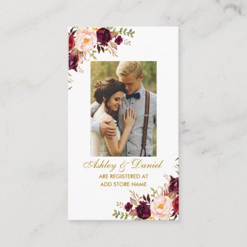 Wedding Floral Burgundy Photo Registry Insert Card