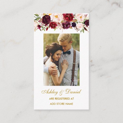 Wedding Floral Burgundy Registry Insert Photo Card