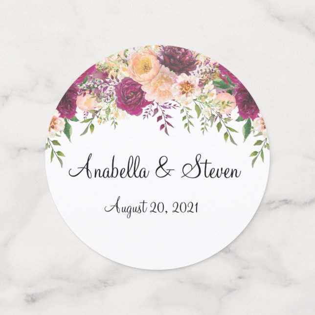 Wedding Floral Burgundy Rose Custom Watercolor Confetti (Medium Front)