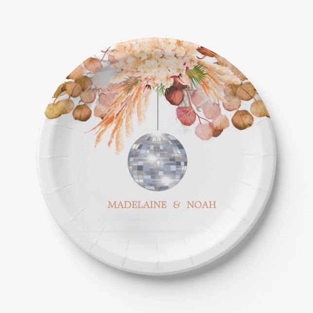 Wedding Floral Disco Ball Elegant Chic  Paper Plates (Front)