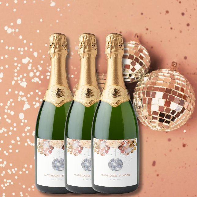 Wedding Floral Disco Ball Elegant Chic  Sparkling Wine Label (Creator Uploaded)
