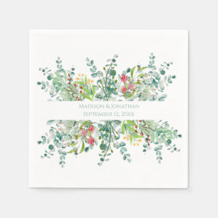 Wedding Floral Elegant Eucalyptus Watercolor Names Napkins