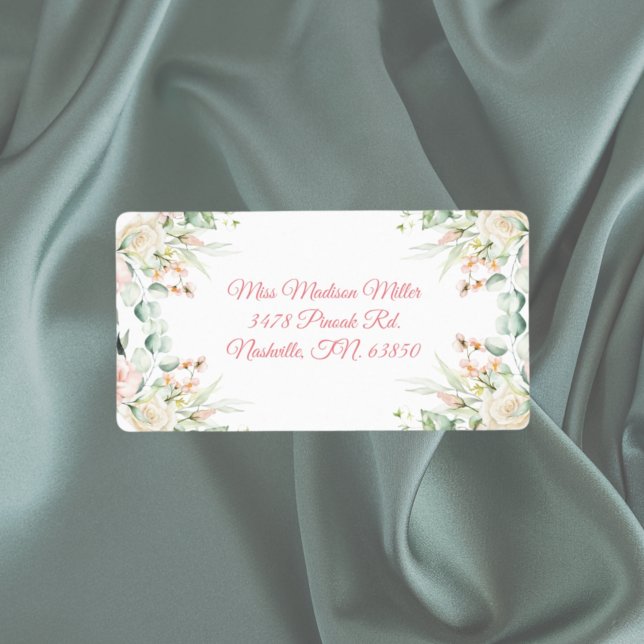 Wedding Floral Elegant Pink Chic Date Name Address Label (Creator Uploaded)