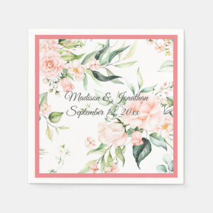Wedding Floral Elegant Pink Chic Girly Script Name Napkins