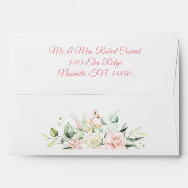 Wedding Floral Elegant Pink Chic Personalized Envelope (Back (Top Flap))