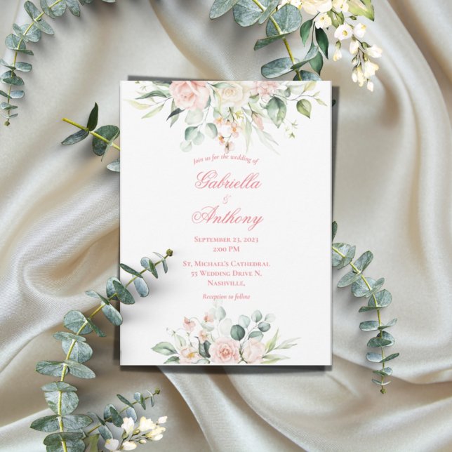 Wedding Floral Elegant Pink Chic Script Wedding Invitation (Creator Uploaded)
